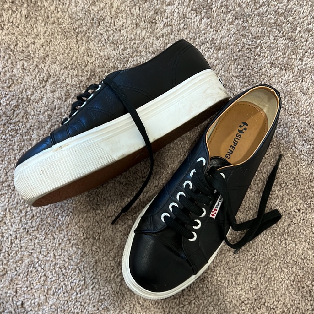 Black leather platform Supergas - Picture 2 of 2
